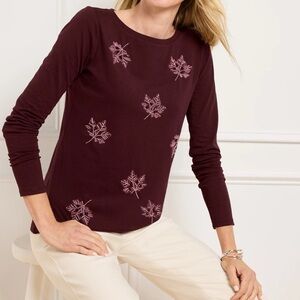 Talbots Autumn Embellished Red and Silver Crewneck Tee Size Medium